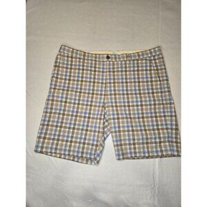 Tommy Bahama Mens Plaid Casual Shorts Size 42 Beige‎ & Blue Golf Seersucker